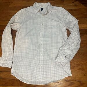 Gap Men’s Button Up Shirt White Subtle‎ Grid Checked Medium